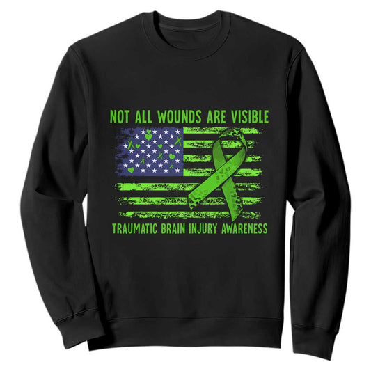 Traumatic Brain Injury Support Sweatshirt Not All Wounds Are Visible TBI Warrior American Flag