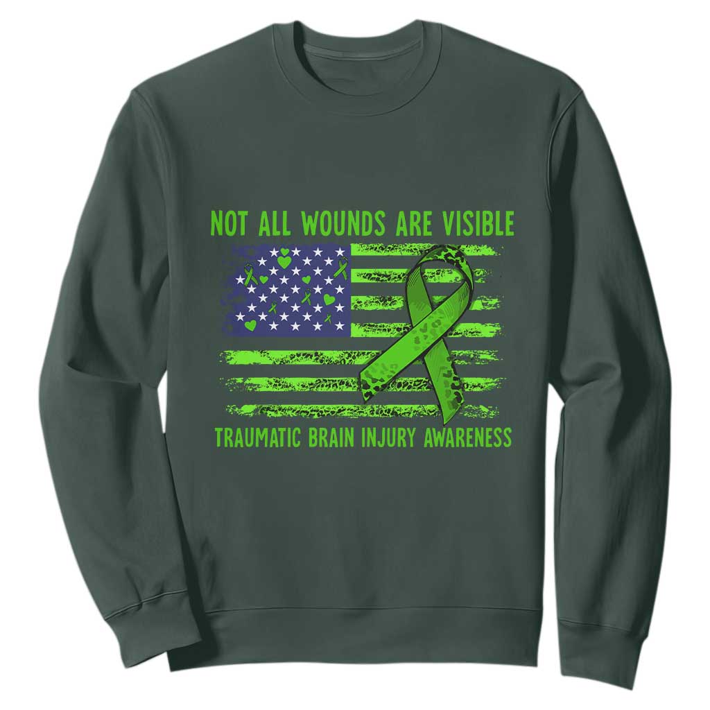 Traumatic Brain Injury Support Sweatshirt Not All Wounds Are Visible TBI Warrior American Flag