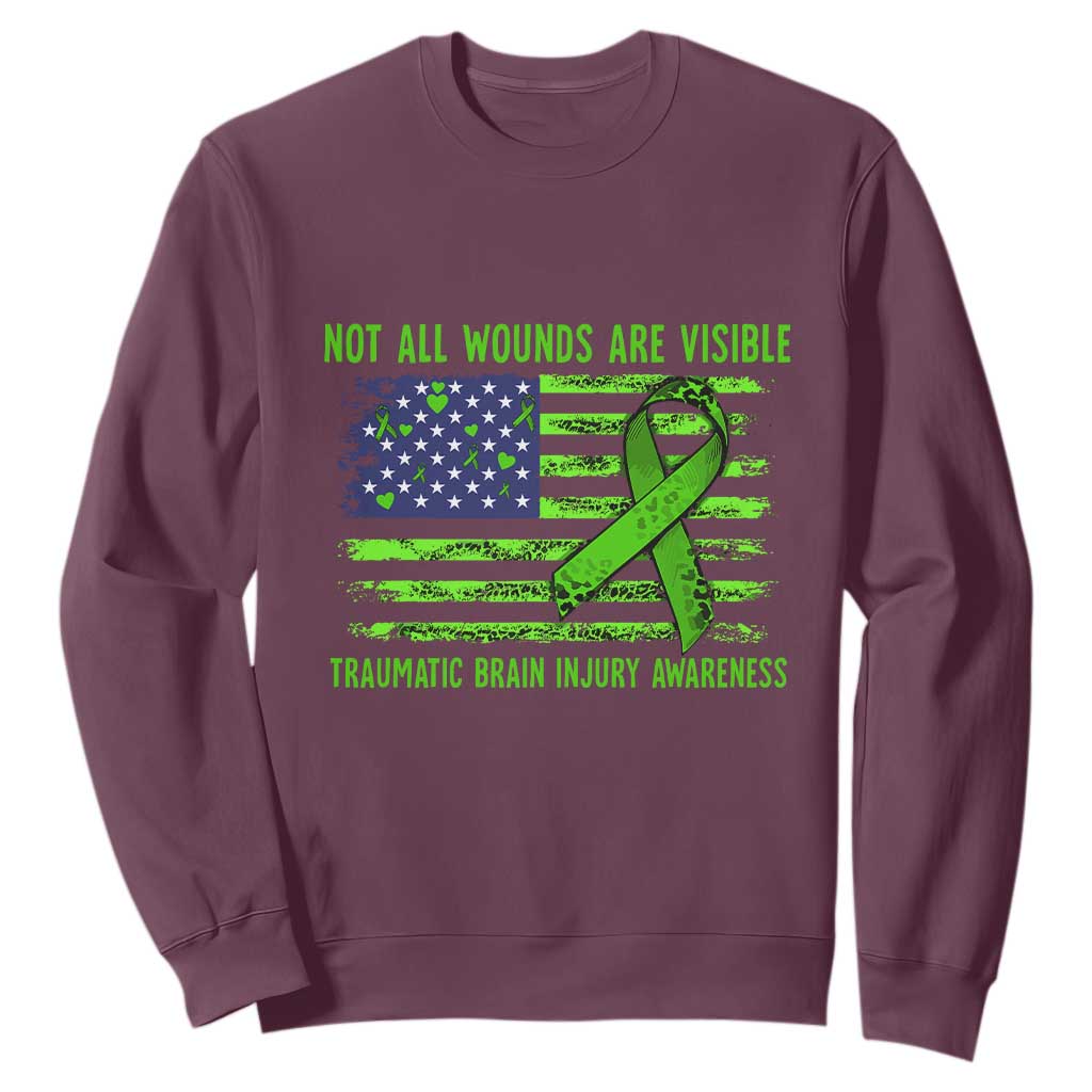 Traumatic Brain Injury Support Sweatshirt Not All Wounds Are Visible TBI Warrior American Flag