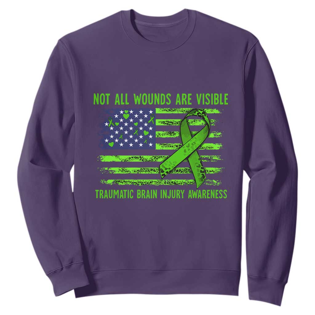 Traumatic Brain Injury Support Sweatshirt Not All Wounds Are Visible TBI Warrior American Flag