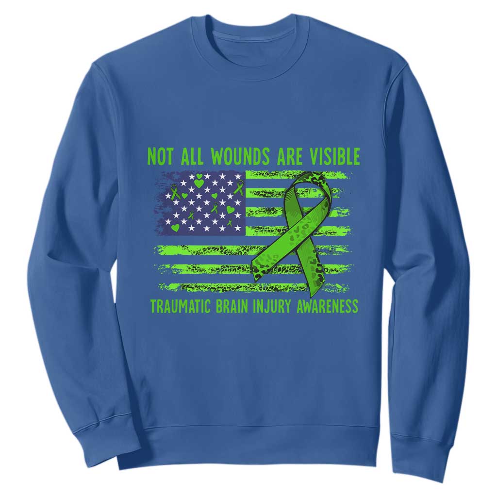 Traumatic Brain Injury Support Sweatshirt Not All Wounds Are Visible TBI Warrior American Flag