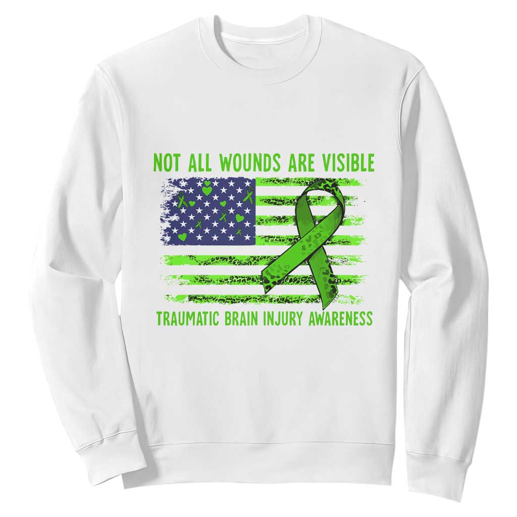 Traumatic Brain Injury Support Sweatshirt Not All Wounds Are Visible TBI Warrior American Flag
