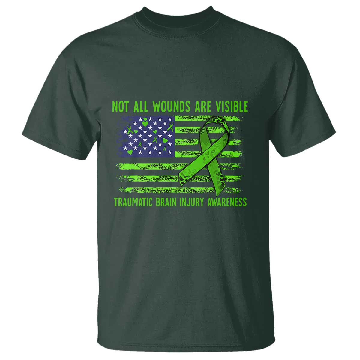 Traumatic Brain Injury Support T Shirt Not All Wounds Are Visible TBI Warrior American Flag