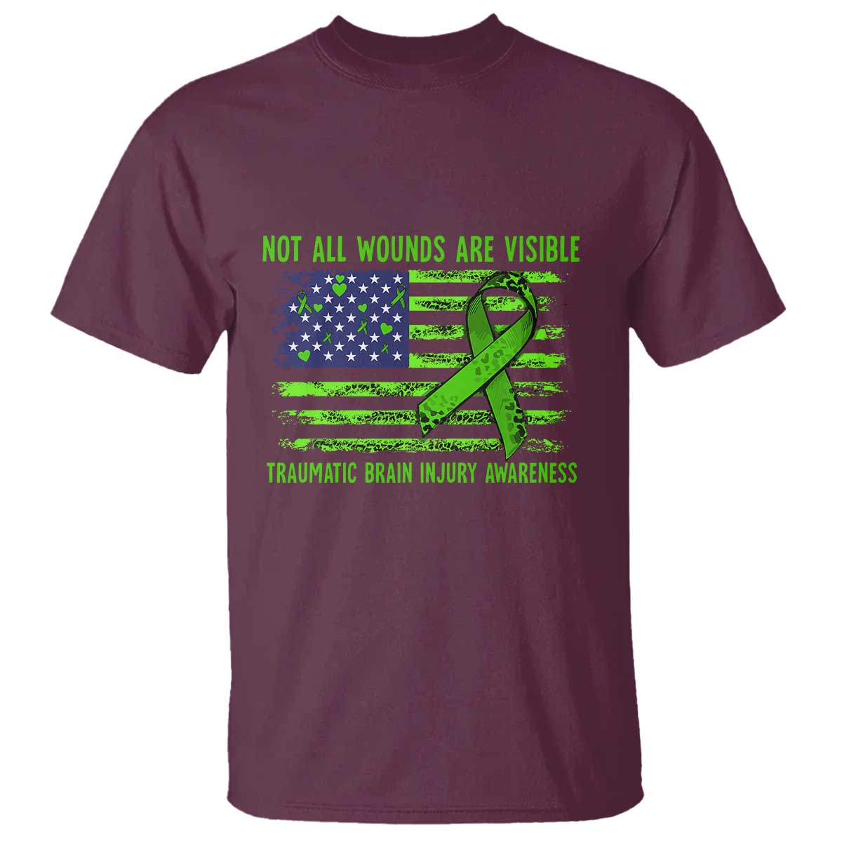 Traumatic Brain Injury Support T Shirt Not All Wounds Are Visible TBI Warrior American Flag