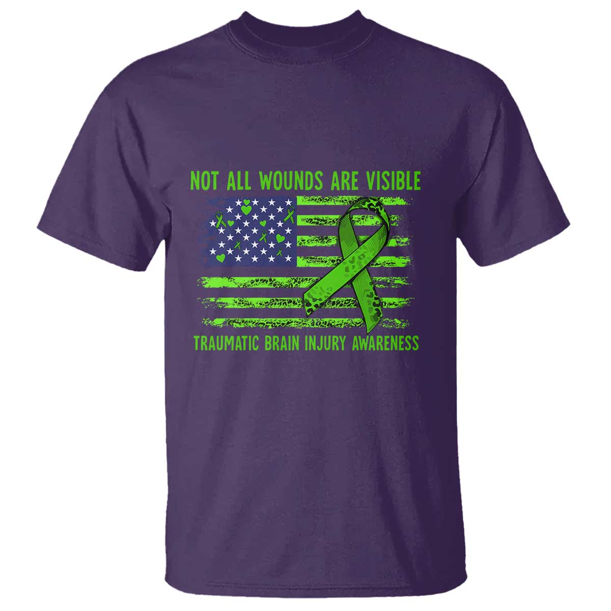 Traumatic Brain Injury Support T Shirt Not All Wounds Are Visible TBI Warrior American Flag