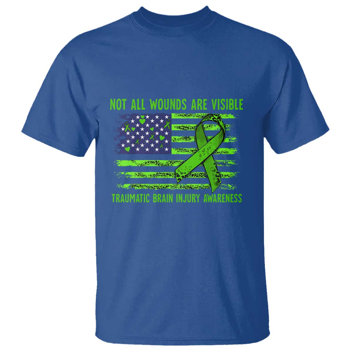 Traumatic Brain Injury Support T Shirt Not All Wounds Are Visible TBI Warrior American Flag
