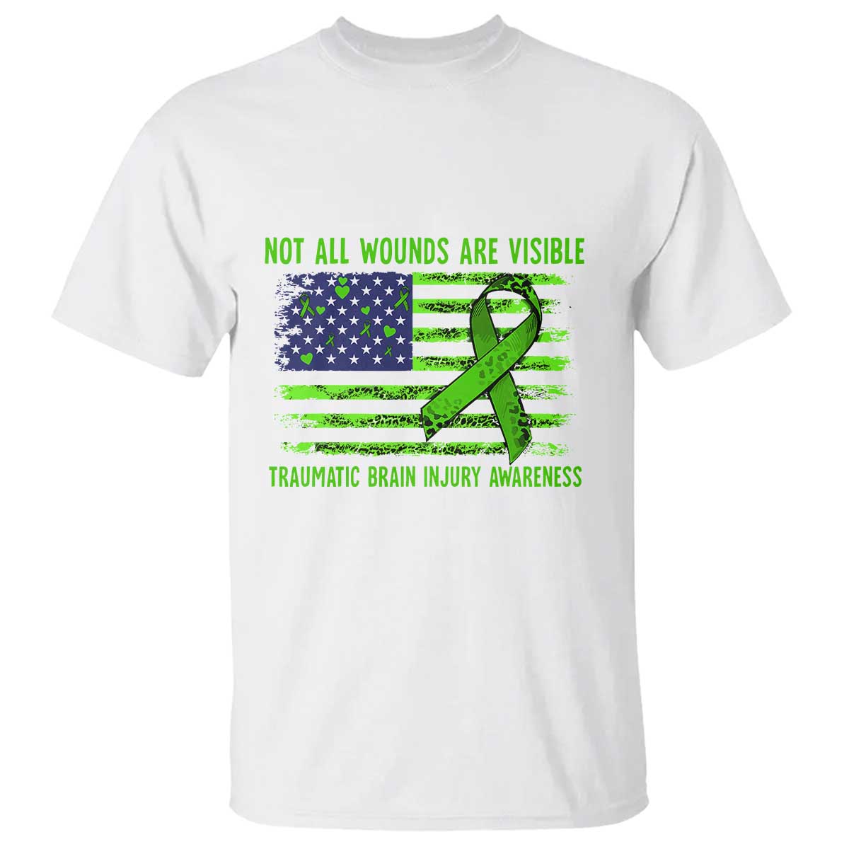 Traumatic Brain Injury Support T Shirt Not All Wounds Are Visible TBI Warrior American Flag
