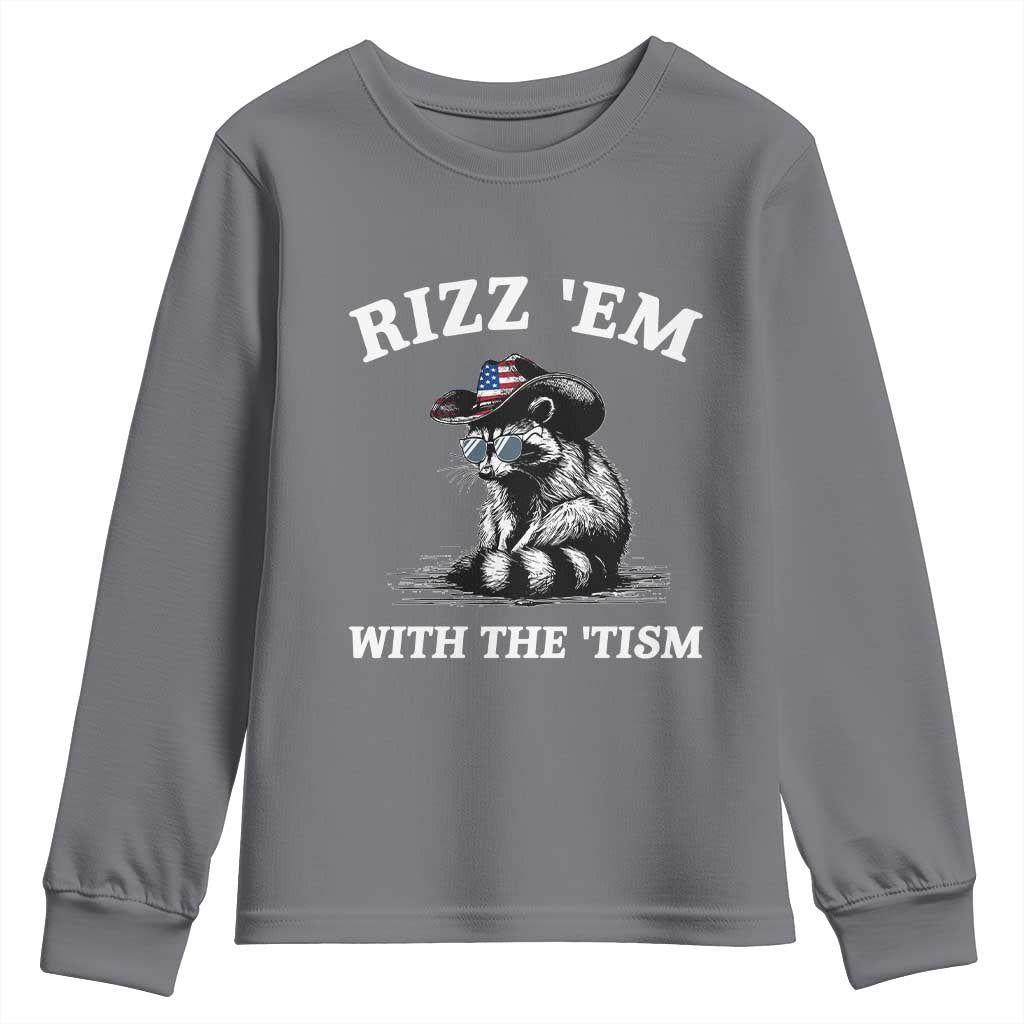 Autism Racoon Cowboy Youth Sweatshirt Rizz Em With The Tism