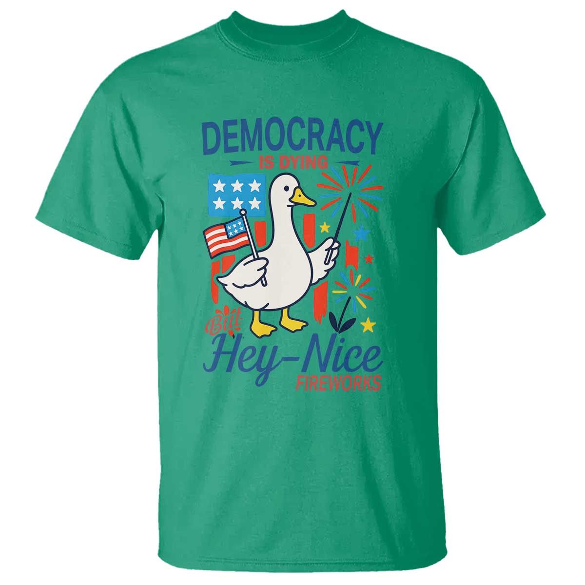 funny-patriotic-goose-holding-firework-t-shirt-funny-democracy-is-dying-but-hey-nice-fireworks-4th-of-july