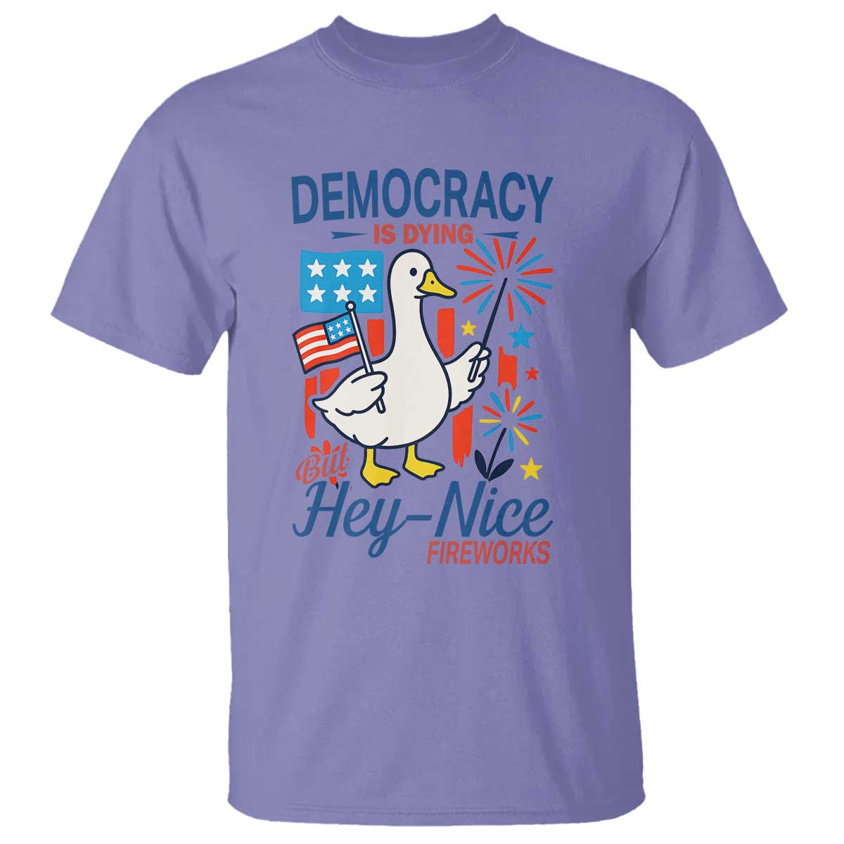 funny-patriotic-goose-holding-firework-t-shirt-funny-democracy-is-dying-but-hey-nice-fireworks-4th-of-july