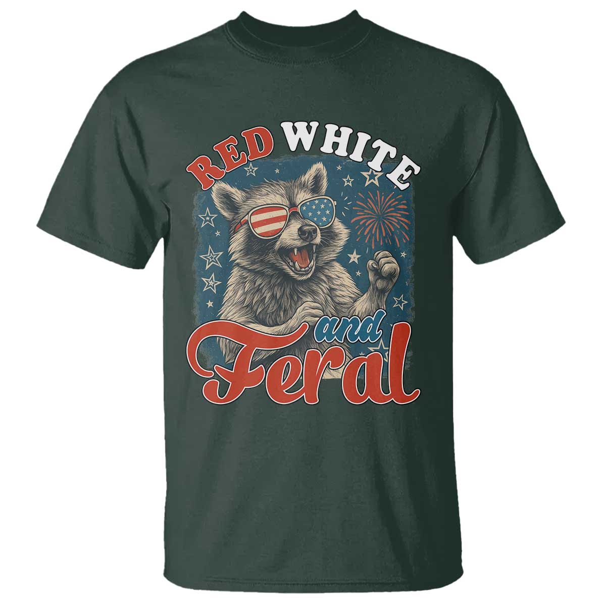 red-white-and-feral-raccoon-t-shirt-funny-patriotic-fireworks-wild-4th-of-july-vibes