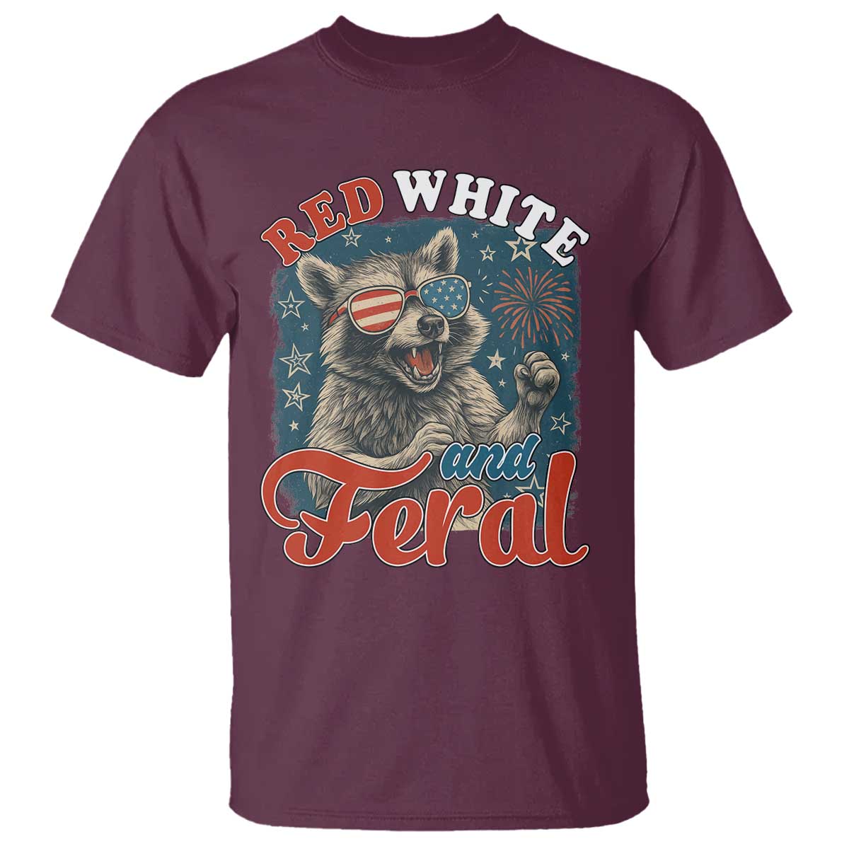 red-white-and-feral-raccoon-t-shirt-funny-patriotic-fireworks-wild-4th-of-july-vibes