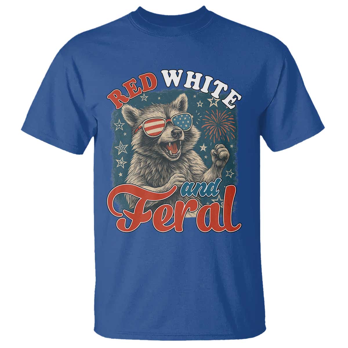 red-white-and-feral-raccoon-t-shirt-funny-patriotic-fireworks-wild-4th-of-july-vibes