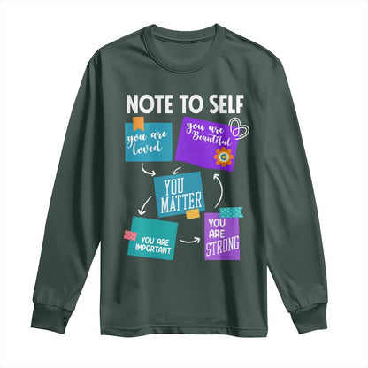 Inspirational Mental Health Support Sticky Notes Graphic Long Sleeve Shirt Note To Self You Are Loved Matter Important Strong