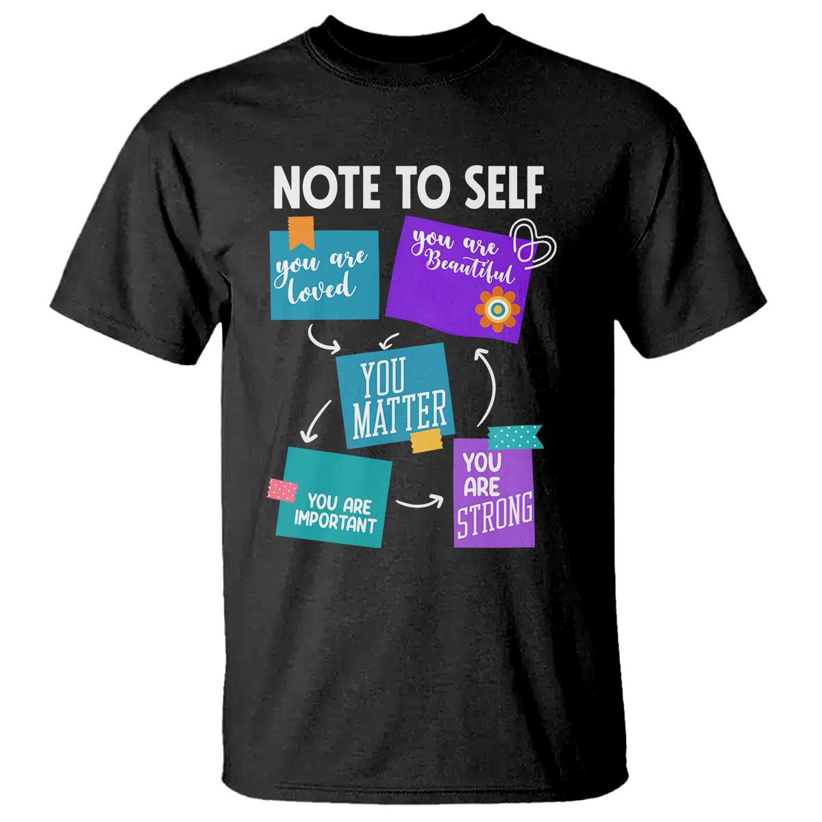 Inspirational Mental Health Support Sticky Notes Graphic T Shirt Note To Self You Are Loved Matter Important Strong