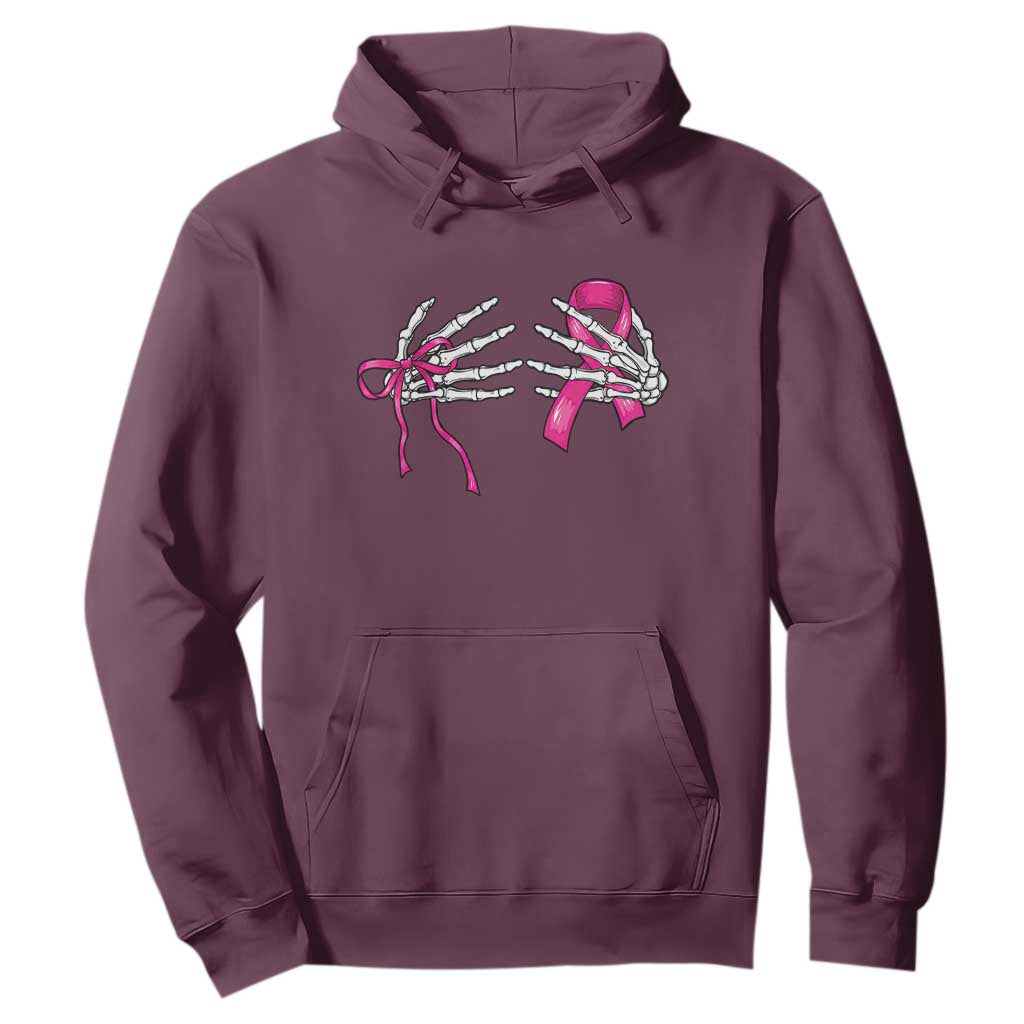 Skeleton Hands Pink Ribbon Bra Breast Cancer Fighter Hoodie Funny Halloween Spooky Pink Warrior