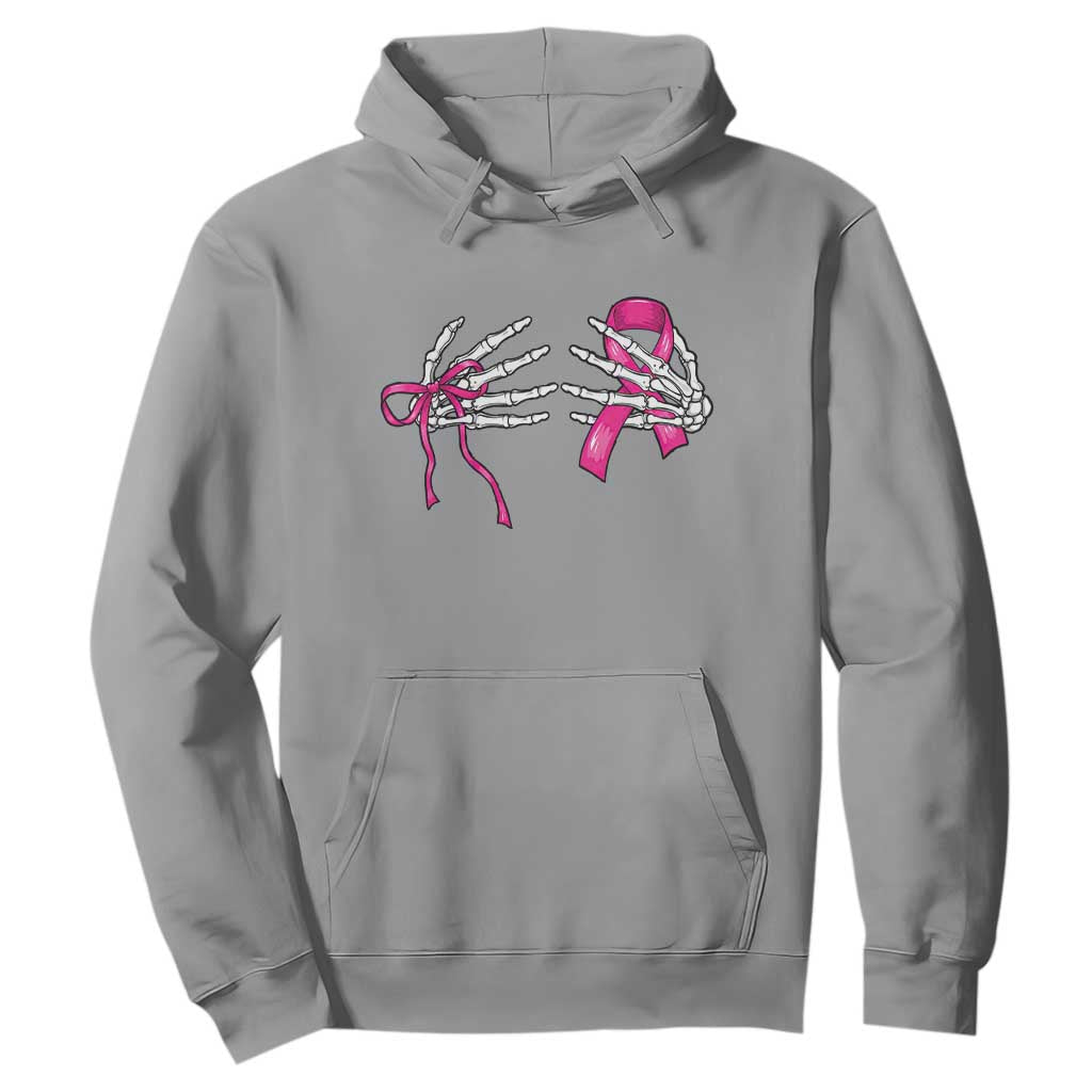 Skeleton Hands Pink Ribbon Bra Breast Cancer Fighter Hoodie Funny Halloween Spooky Pink Warrior