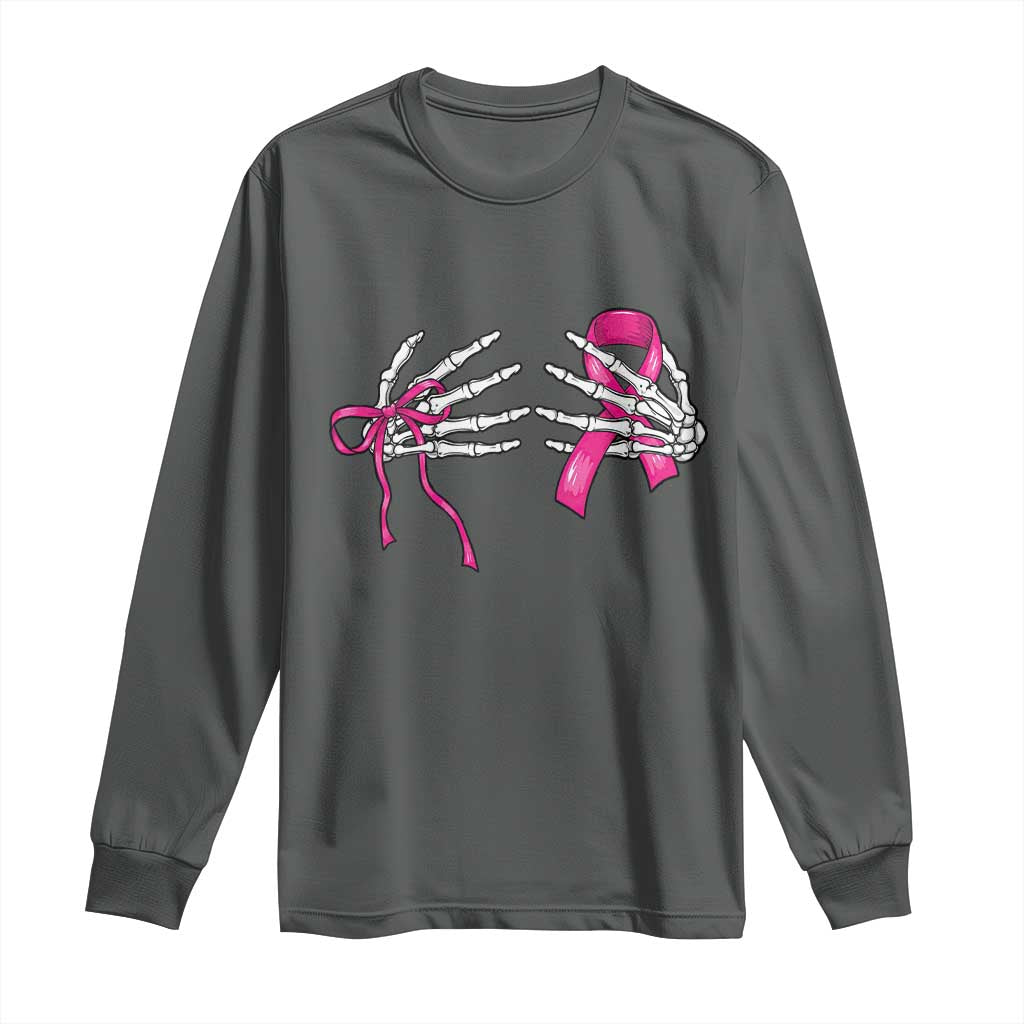 Skeleton Hands Pink Ribbon Bra Breast Cancer Fighter Long Sleeve Shirt Funny Halloween Spooky Pink Warrior