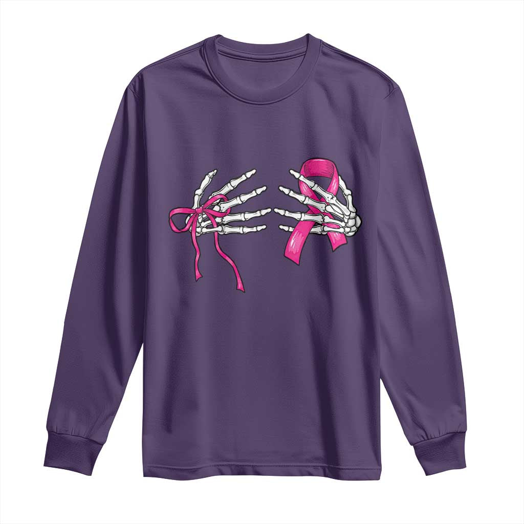 Skeleton Hands Pink Ribbon Bra Breast Cancer Fighter Long Sleeve Shirt Funny Halloween Spooky Pink Warrior