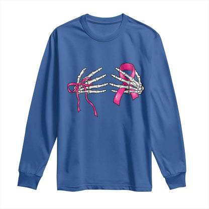 Skeleton Hands Pink Ribbon Bra Breast Cancer Fighter Long Sleeve Shirt Funny Halloween Spooky Pink Warrior