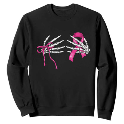 Skeleton Hands Pink Ribbon Bra Breast Cancer Fighter Sweatshirt Funny Halloween Spooky Pink Warrior