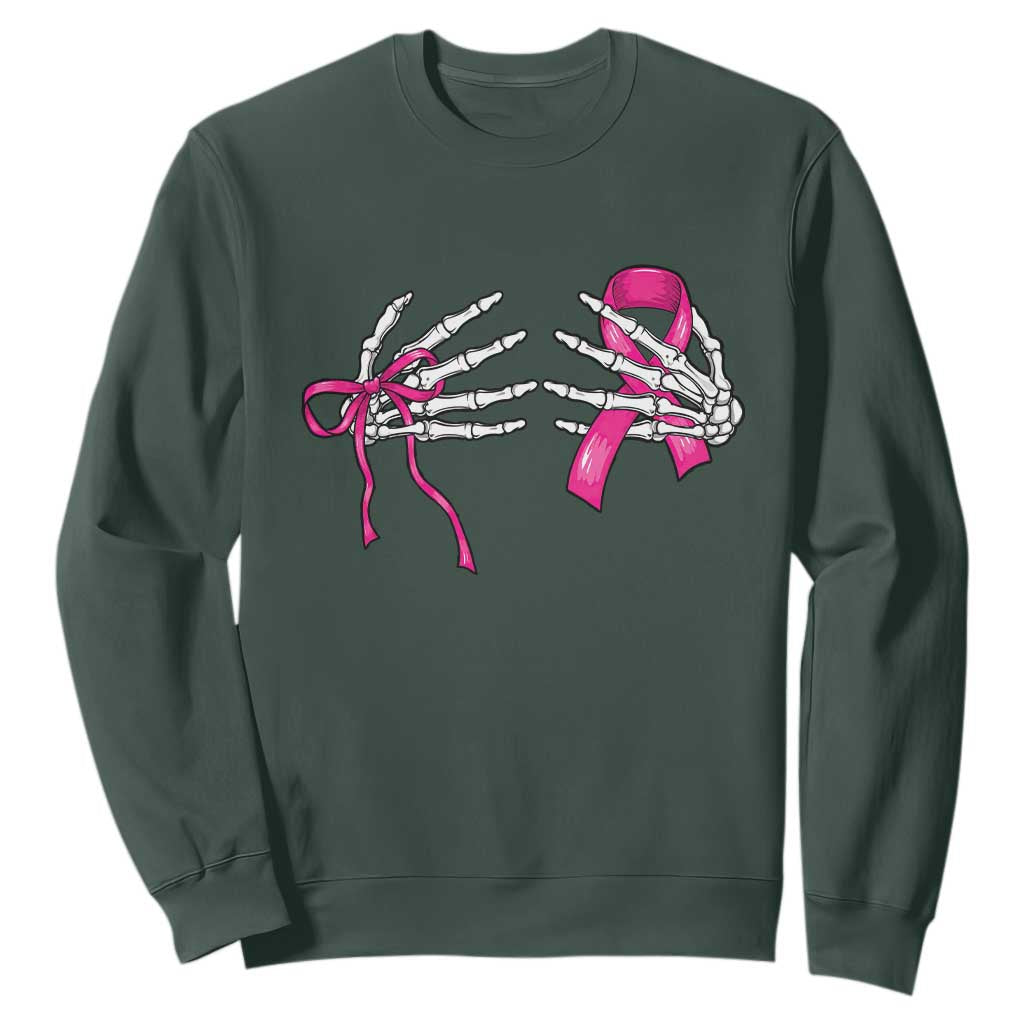 Skeleton Hands Pink Ribbon Bra Breast Cancer Fighter Sweatshirt Funny Halloween Spooky Pink Warrior
