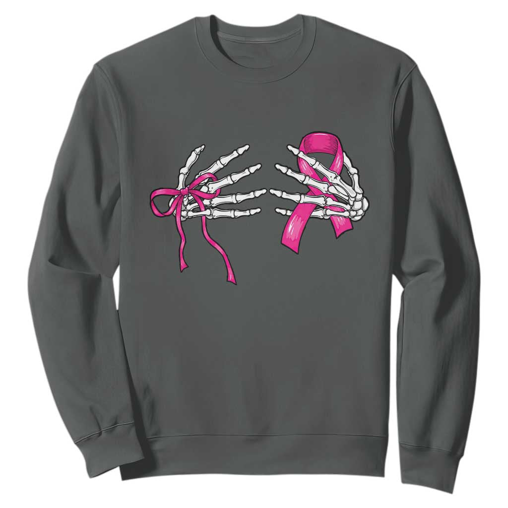 Skeleton Hands Pink Ribbon Bra Breast Cancer Fighter Sweatshirt Funny Halloween Spooky Pink Warrior
