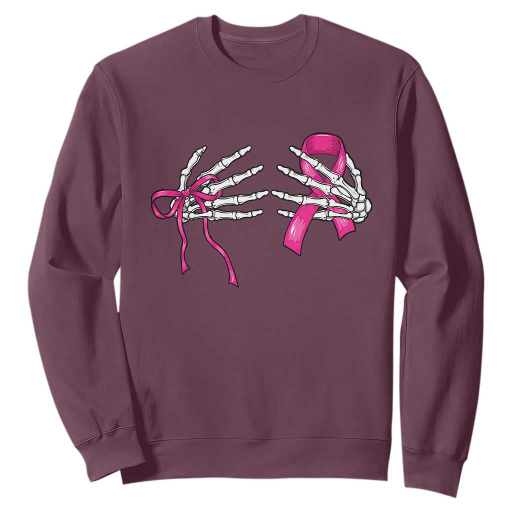 Skeleton Hands Pink Ribbon Bra Breast Cancer Fighter Sweatshirt Funny Halloween Spooky Pink Warrior