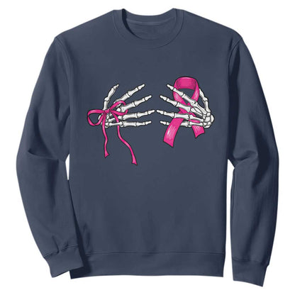Skeleton Hands Pink Ribbon Bra Breast Cancer Fighter Sweatshirt Funny Halloween Spooky Pink Warrior
