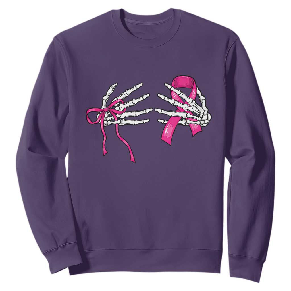 Skeleton Hands Pink Ribbon Bra Breast Cancer Fighter Sweatshirt Funny Halloween Spooky Pink Warrior
