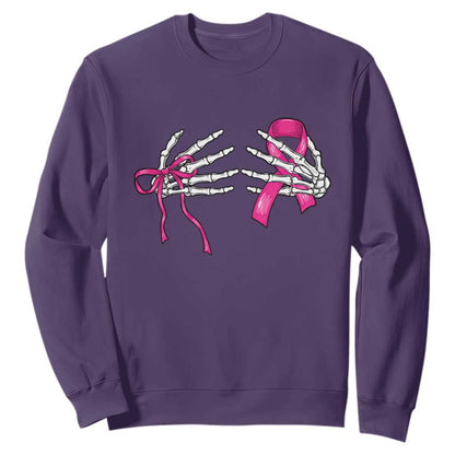 Skeleton Hands Pink Ribbon Bra Breast Cancer Fighter Sweatshirt Funny Halloween Spooky Pink Warrior