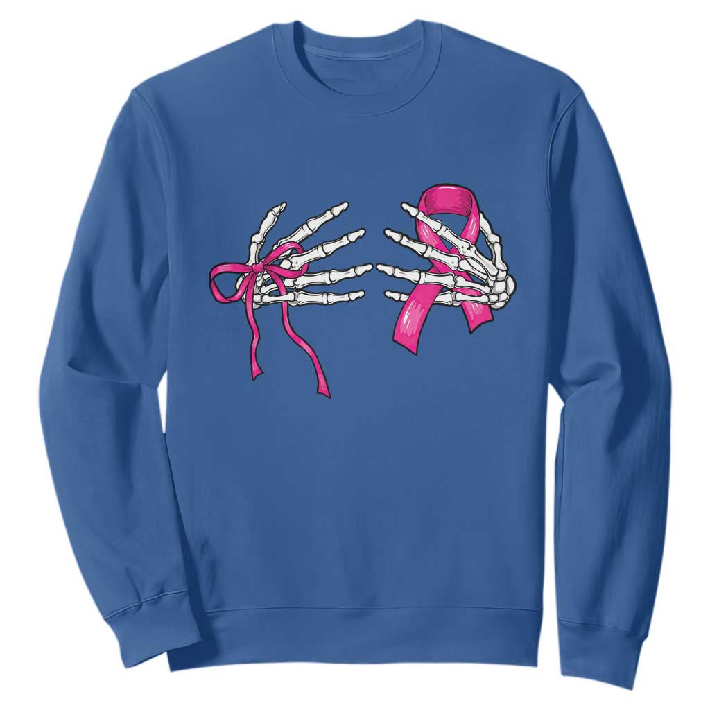 Skeleton Hands Pink Ribbon Bra Breast Cancer Fighter Sweatshirt Funny Halloween Spooky Pink Warrior