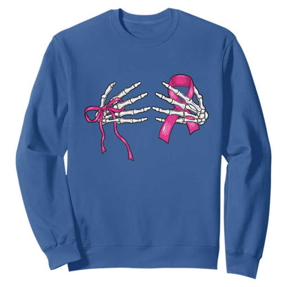 Skeleton Hands Pink Ribbon Bra Breast Cancer Fighter Sweatshirt Funny Halloween Spooky Pink Warrior