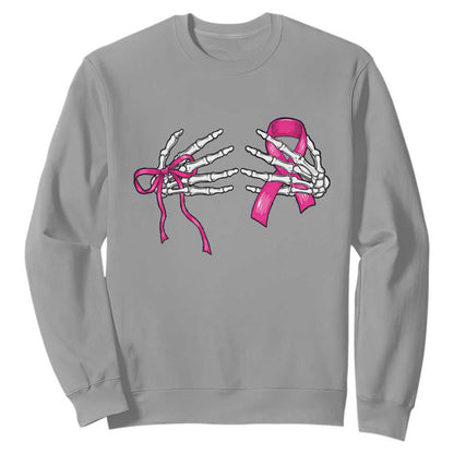 Skeleton Hands Pink Ribbon Bra Breast Cancer Fighter Sweatshirt Funny Halloween Spooky Pink Warrior