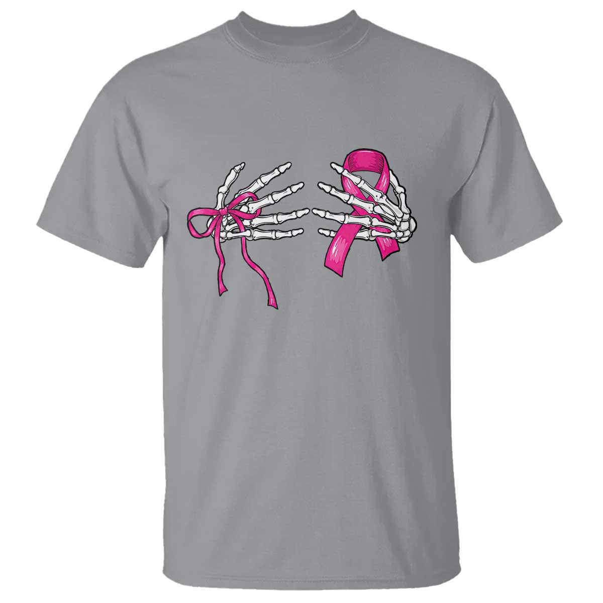 Skeleton Hands Pink Ribbon Bra Breast Cancer Fighter T Shirt Funny Halloween Spooky Pink Warrior
