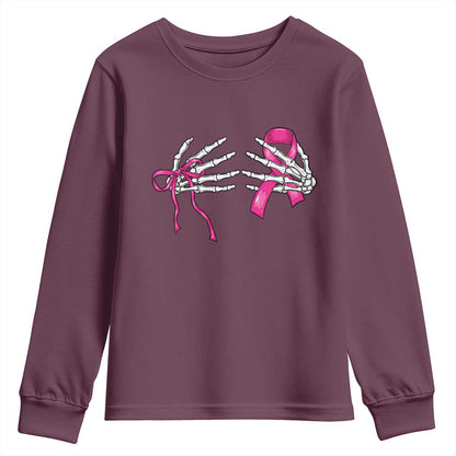 Skeleton Hands Pink Ribbon Bra Breast Cancer Fighter Youth Sweatshirt Funny Halloween Spooky Pink Warrior