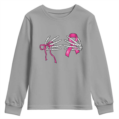 Skeleton Hands Pink Ribbon Bra Breast Cancer Fighter Youth Sweatshirt Funny Halloween Spooky Pink Warrior