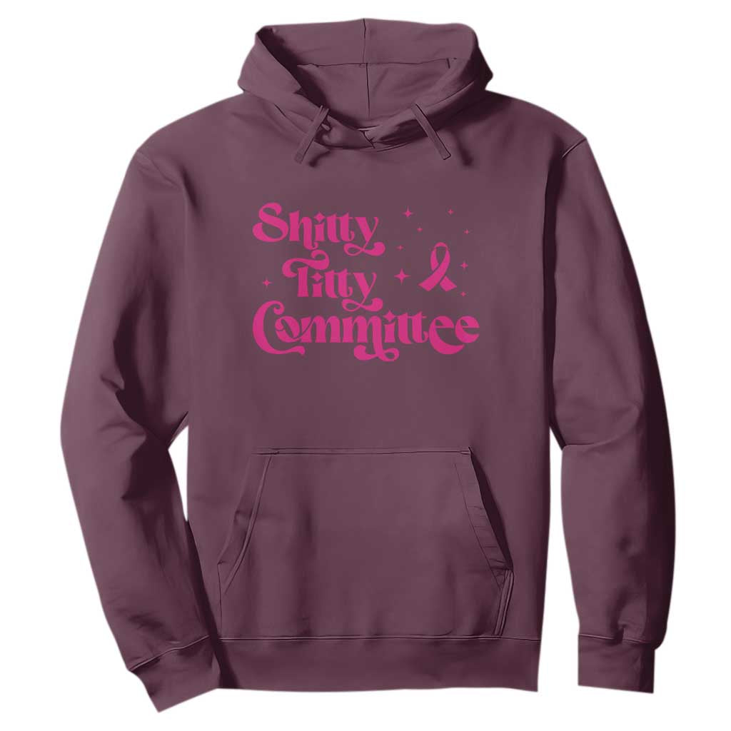 Shitty Titty Committee Retro Pink Ribbon Hoodie Funny Breast Cancer Support Mastectomy Survivor