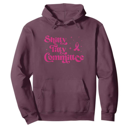 Shitty Titty Committee Retro Pink Ribbon Hoodie Funny Breast Cancer Support Mastectomy Survivor