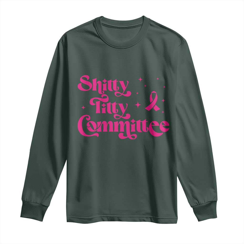 Shitty Titty Committee Retro Pink Ribbon Long Sleeve Shirt Funny Breast Cancer Support Mastectomy Survivor