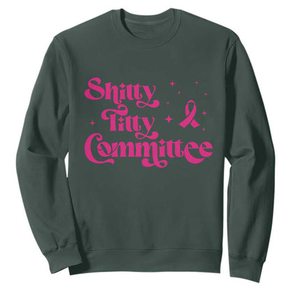 Shitty Titty Committee Retro Pink Ribbon Sweatshirt Funny Breast Cancer Support Mastectomy Survivor