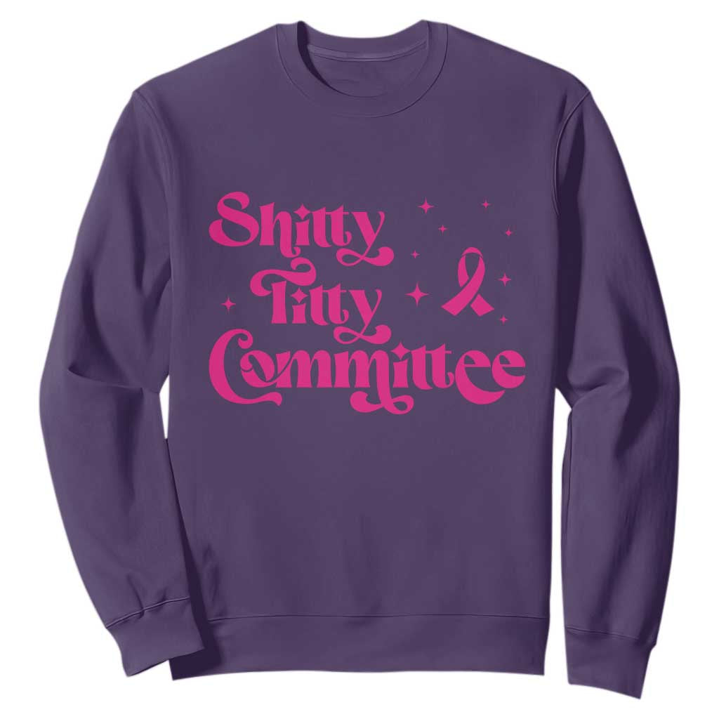 Shitty Titty Committee Retro Pink Ribbon Sweatshirt Funny Breast Cancer Support Mastectomy Survivor