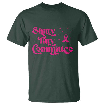 Shitty Titty Committee Retro Pink Ribbon T Shirt Funny Breast Cancer Support Mastectomy Survivor
