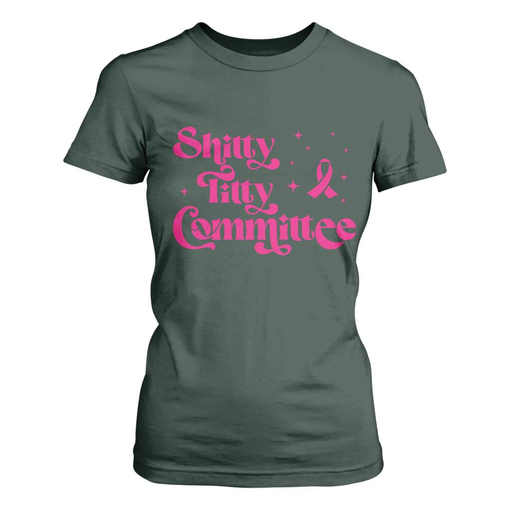 Shitty Titty Committee Retro Pink Ribbon T Shirt For Women Funny Breast Cancer Support Mastectomy Survivor