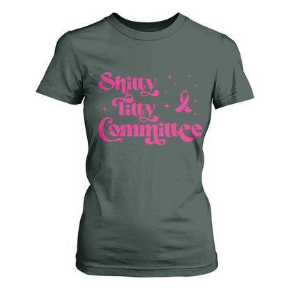 Shitty Titty Committee Retro Pink Ribbon T Shirt For Women Funny Breast Cancer Support Mastectomy Survivor