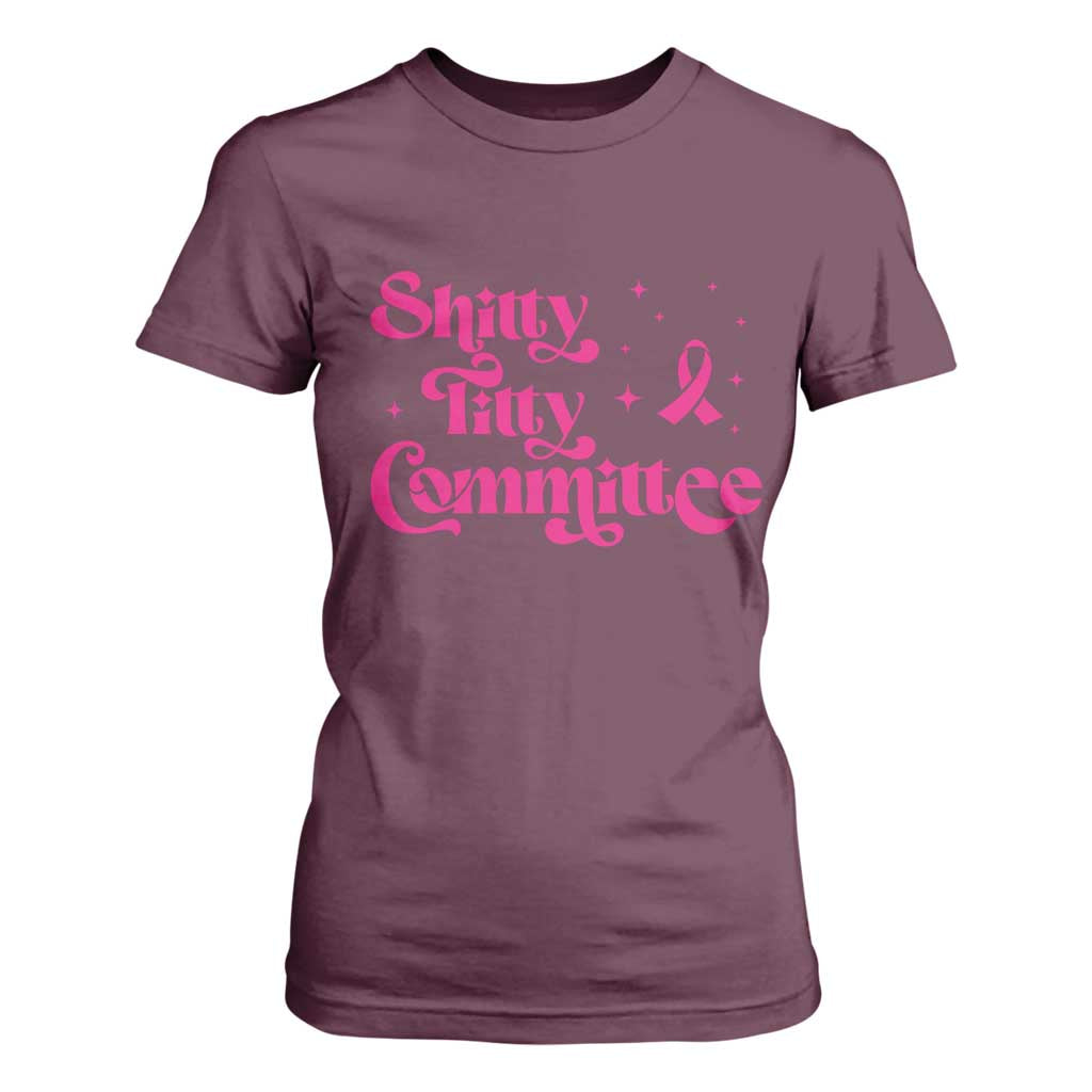 Shitty Titty Committee Retro Pink Ribbon T Shirt For Women Funny Breast Cancer Support Mastectomy Survivor