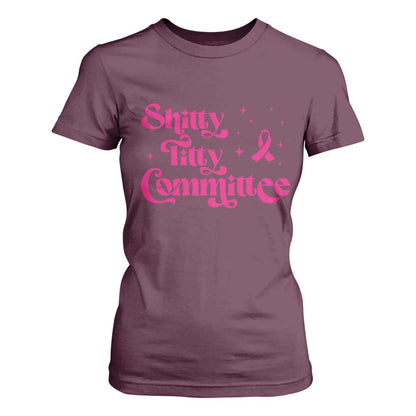 Shitty Titty Committee Retro Pink Ribbon T Shirt For Women Funny Breast Cancer Support Mastectomy Survivor