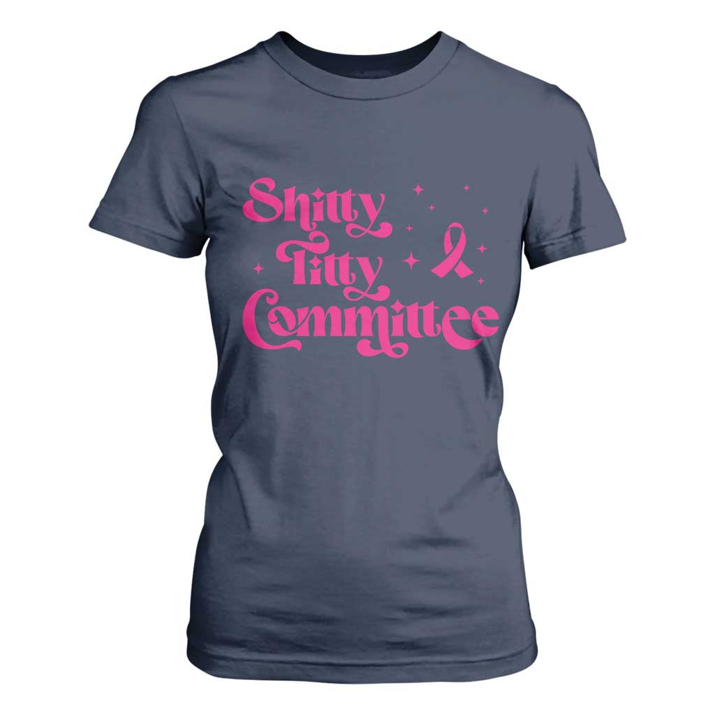 Shitty Titty Committee Retro Pink Ribbon T Shirt For Women Funny Breast Cancer Support Mastectomy Survivor