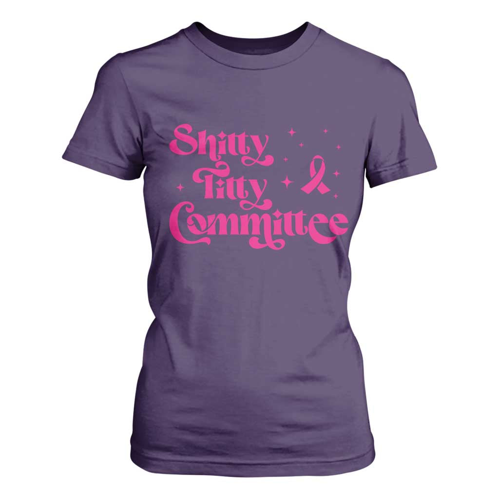 Shitty Titty Committee Retro Pink Ribbon T Shirt For Women Funny Breast Cancer Support Mastectomy Survivor