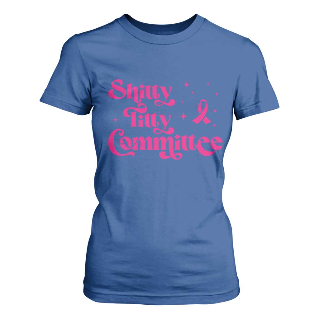 Shitty Titty Committee Retro Pink Ribbon T Shirt For Women Funny Breast Cancer Support Mastectomy Survivor